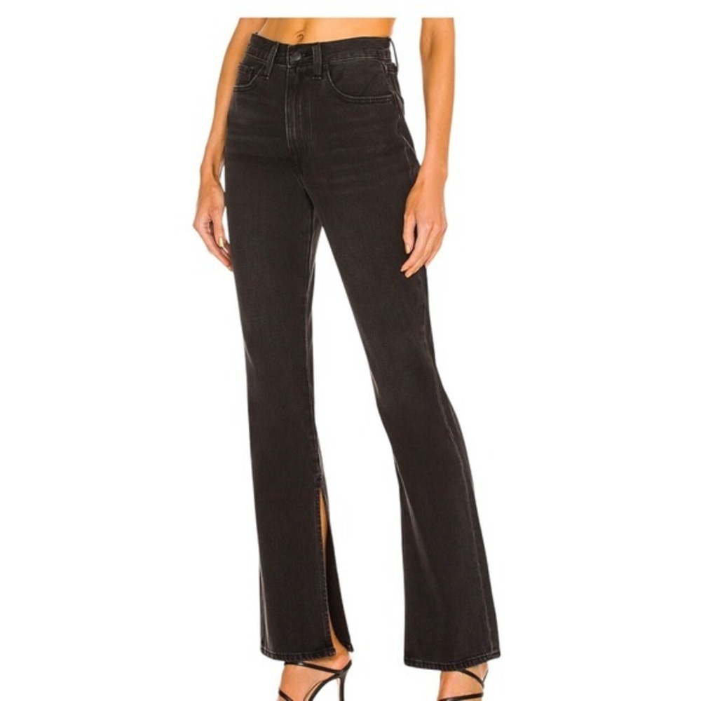 PISTOLA Alexa High Rise Flare Jeans 28" Black Split Hem Goth Grunge Minimalist